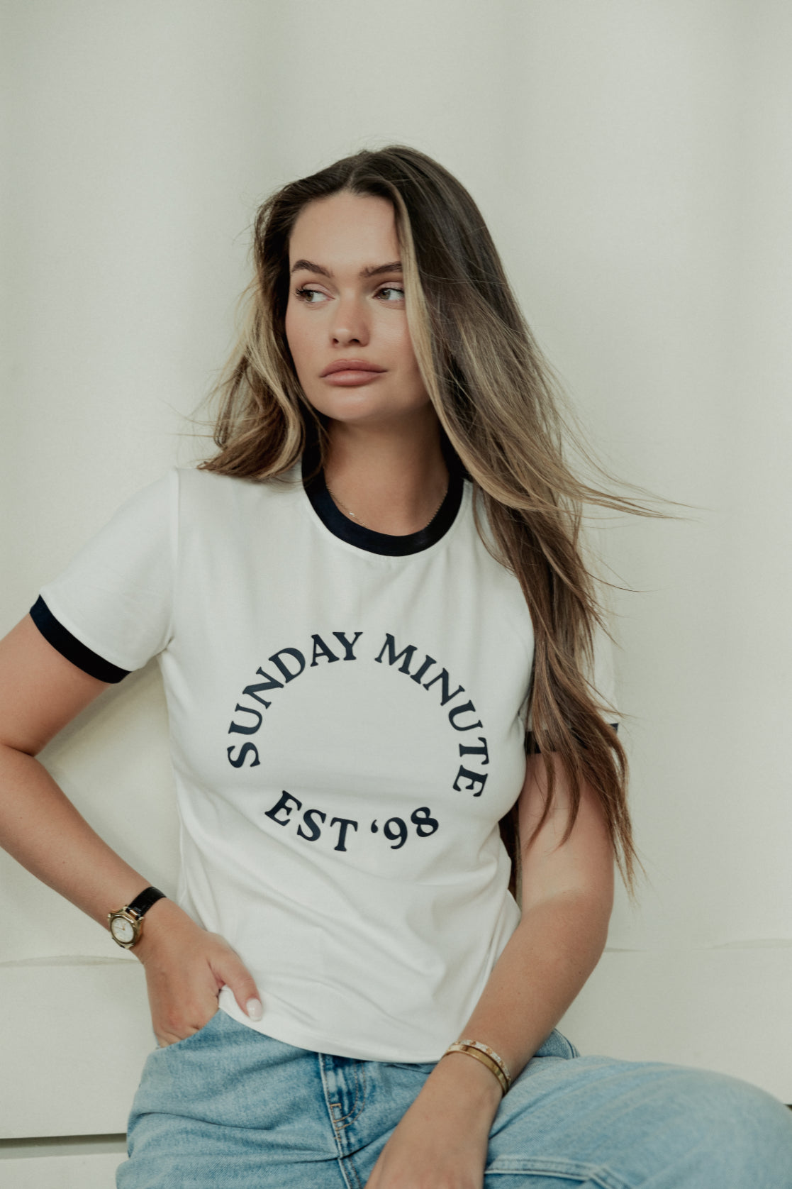 ‘98 Ringer Tee - White/Navy
