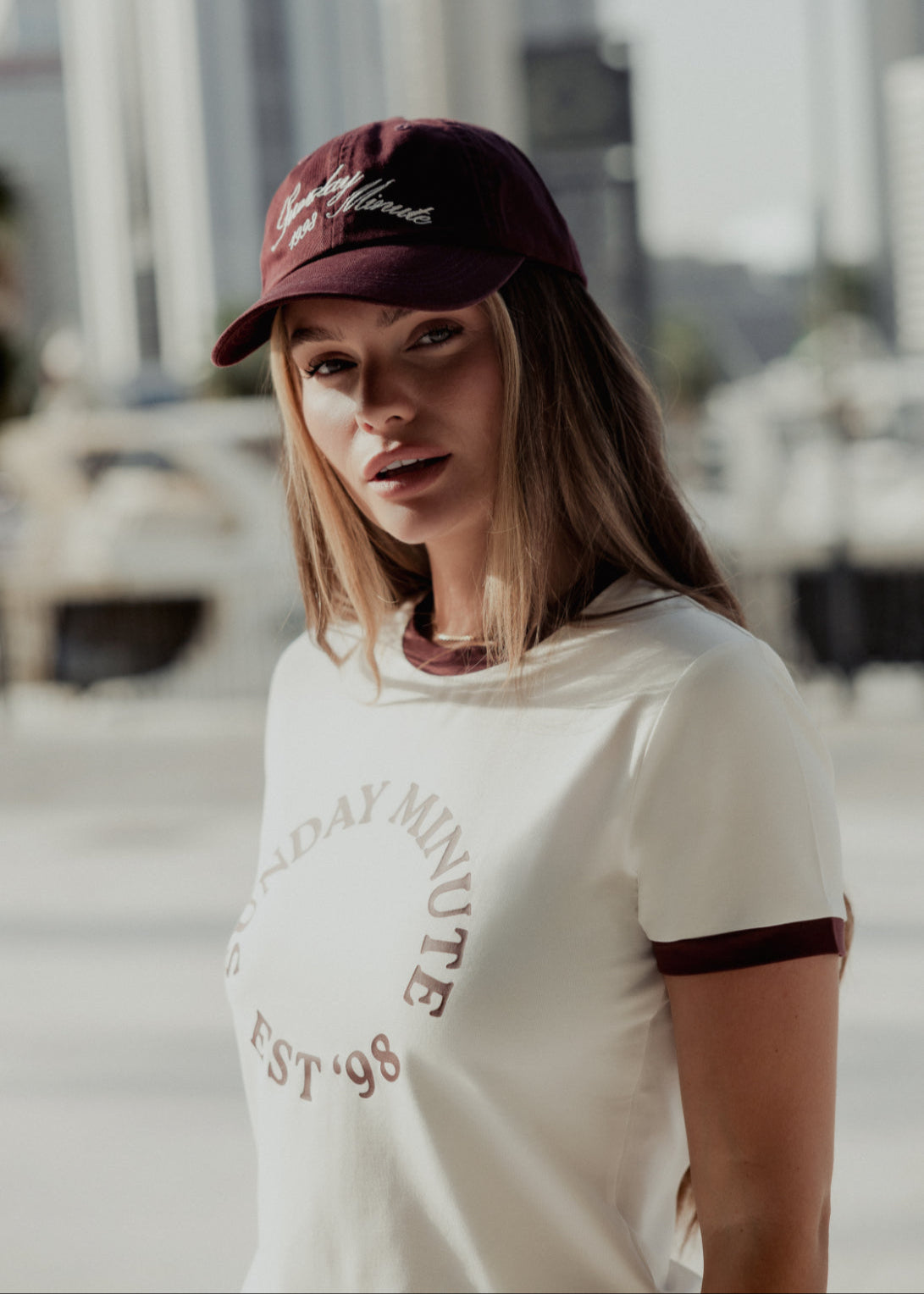 ‘98 Ringer Tee - White/Burgundy